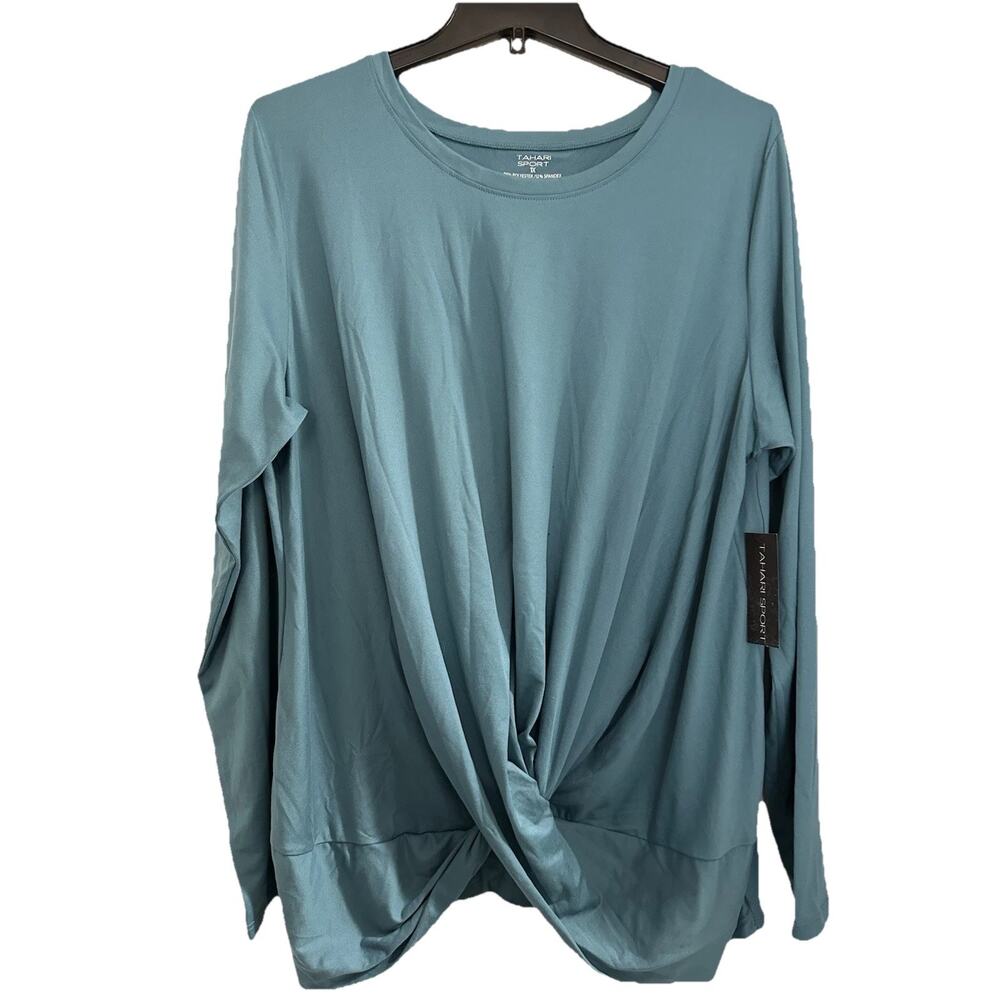 Tahari Sport Women’s 1X Twist Front Top Long Sleeve Stretch Athleisure Teal